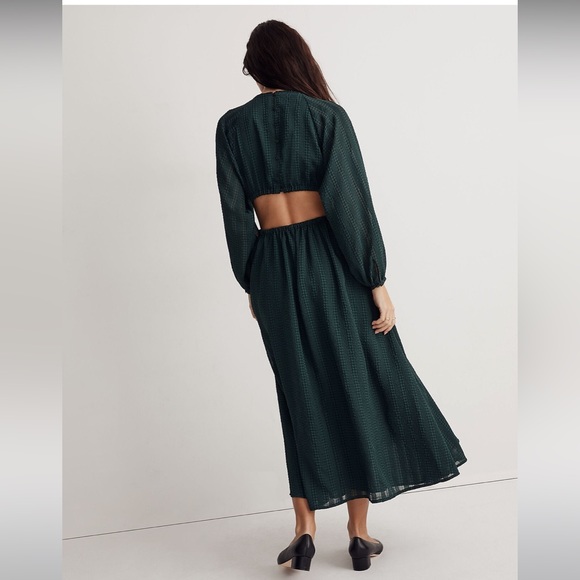 NWT Madewell Long-Sleeve Cutout Midi Dress - Medium Emerald Green - Picture 3 of 15